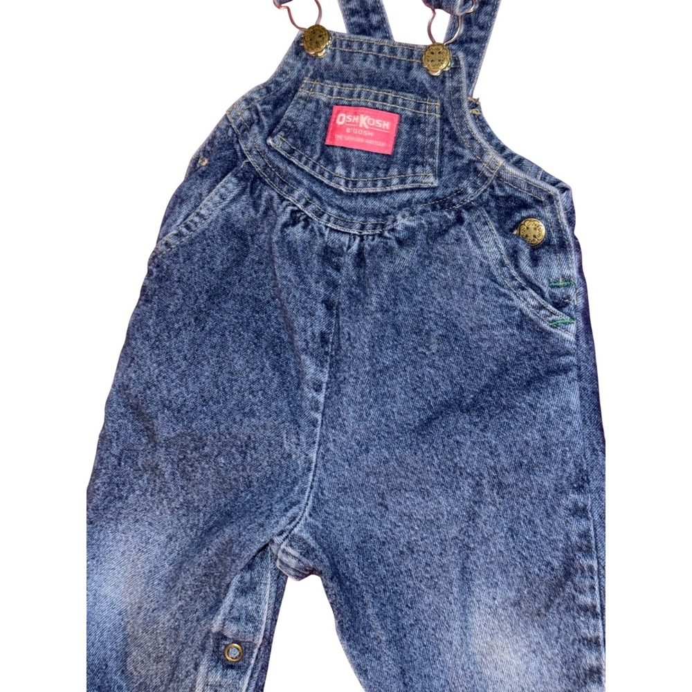 Vintage OshKosh Bgosh Kids Denim Overalls Acid Wash Blue Pink Label 18M